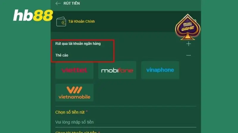 Có 2 cách rút tiền được HB88 hỗ trợ