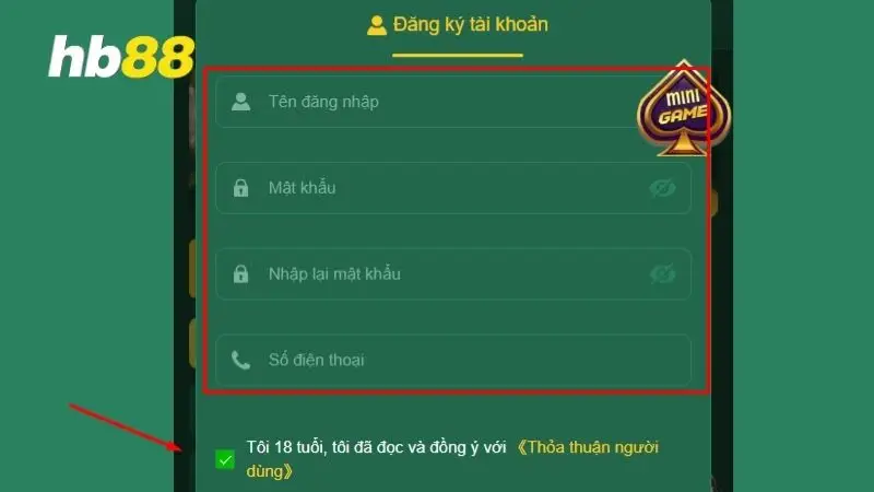 Điền thông tin đăng ký chính xác tại HB88