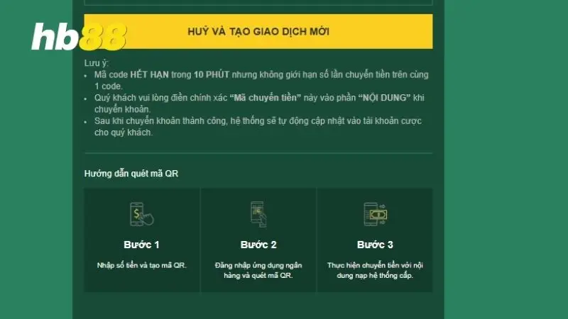 Nạp tiền cần đảm bảo đúng hạn mức và thông tin