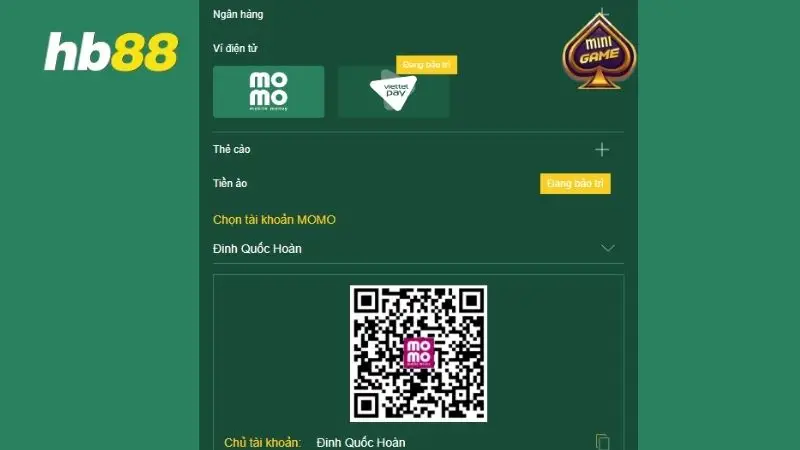 Nạp tiền theo thông tin nhận được từ HB88